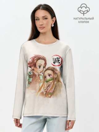 Лонгслив женский. Хлопок / Танджиро и Незуко Kimetsu no Yaiba