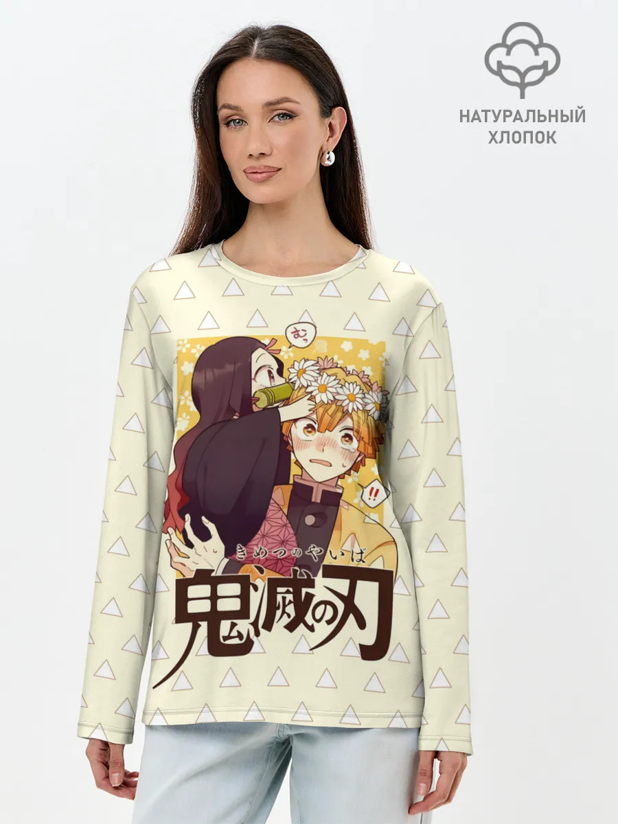 Лонгслив женский. Хлопок / Незуко и Зеницу Kimetsu no Yai