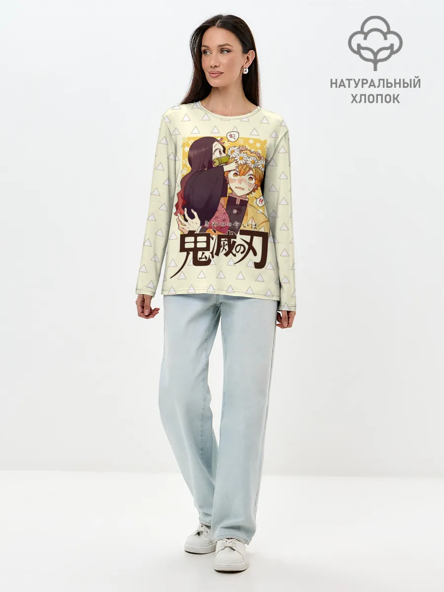 Лонгслив женский. Хлопок / Незуко и Зеницу Kimetsu no Yai