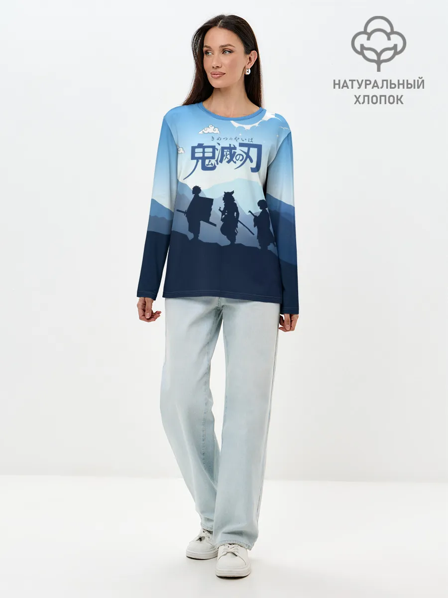 Лонгслив женский. Хлопок / Клинок, рассекающий демонов в горах