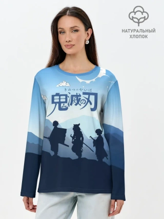 Лонгслив женский. Хлопок / Клинок, рассекающий демонов в горах
