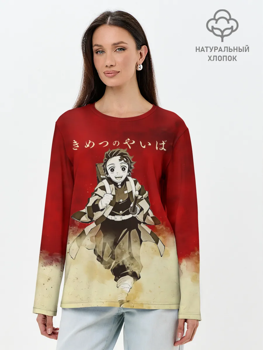 Лонгслив женский. Хлопок / Танджиро | Клинок, рассекающий демонов