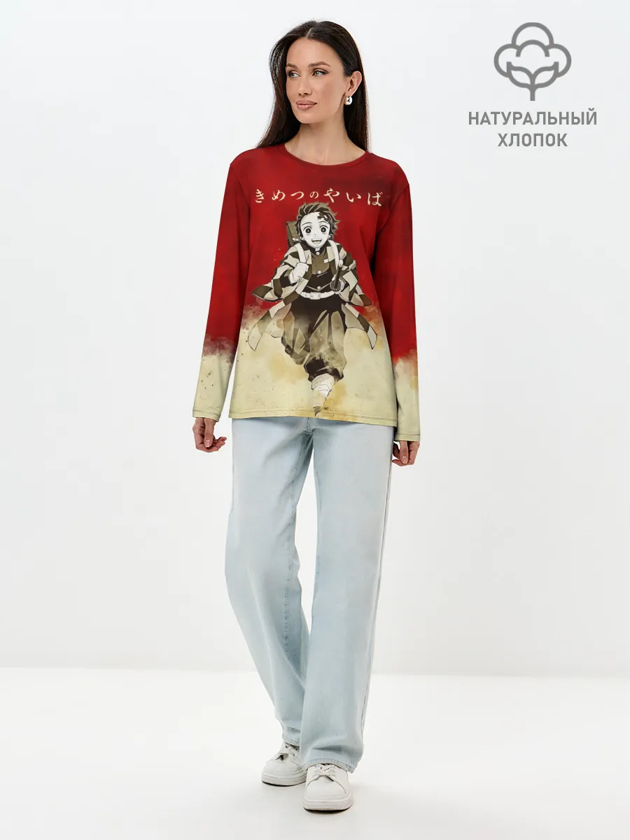 Лонгслив женский. Хлопок / Танджиро | Клинок, рассекающий демонов