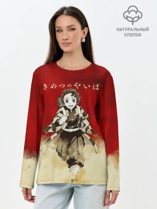 Лонгслив женский. Хлопок / Танджиро | Клинок, рассекающий демонов