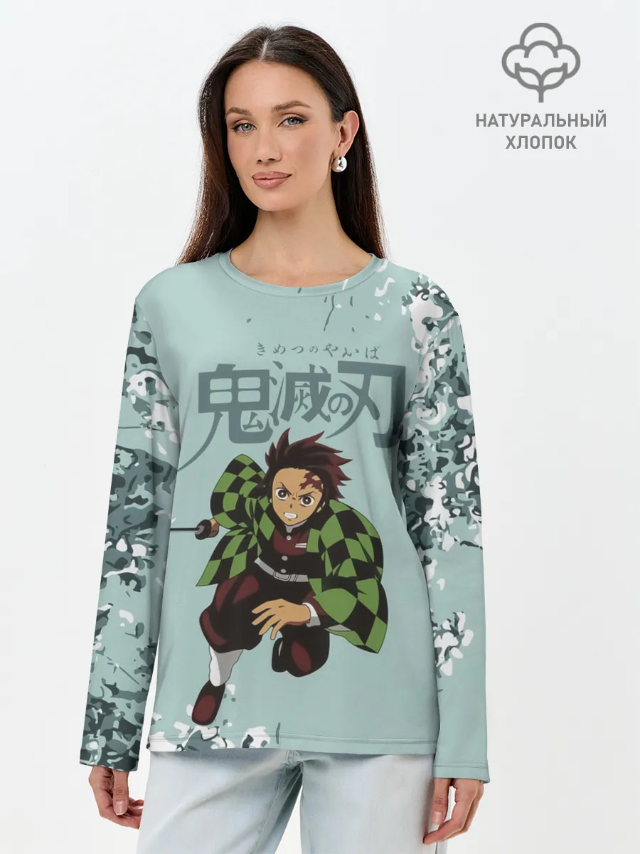 Лонгслив женский. Хлопок / Танджиро Камадо Kimetsu no Yaiba