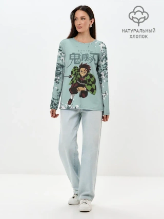 Лонгслив женский. Хлопок / Танджиро Камадо Kimetsu no Yaiba