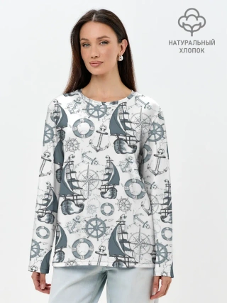 Лонгслив женский. Хлопок / Морской узор Nautical Pattern