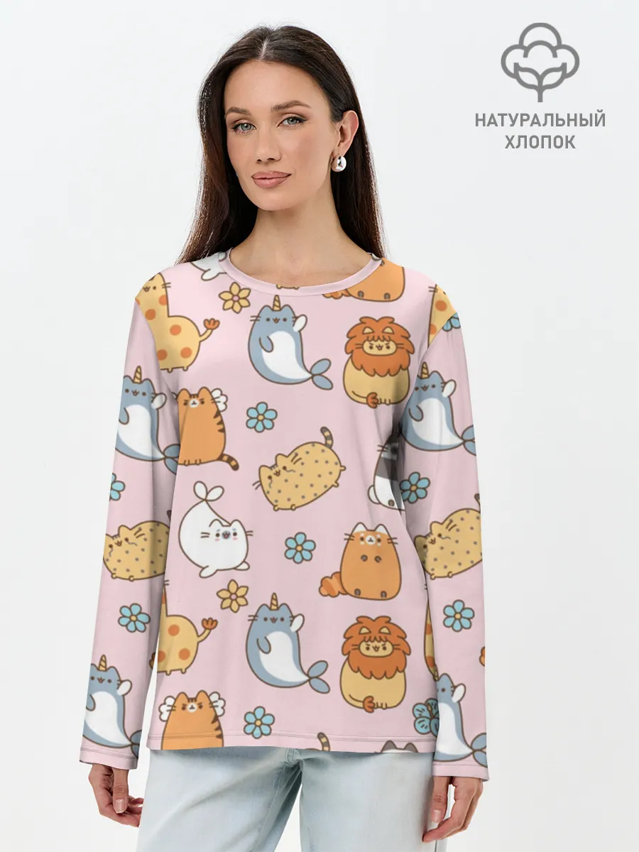 Лонгслив женский. Хлопок / Зверюшки