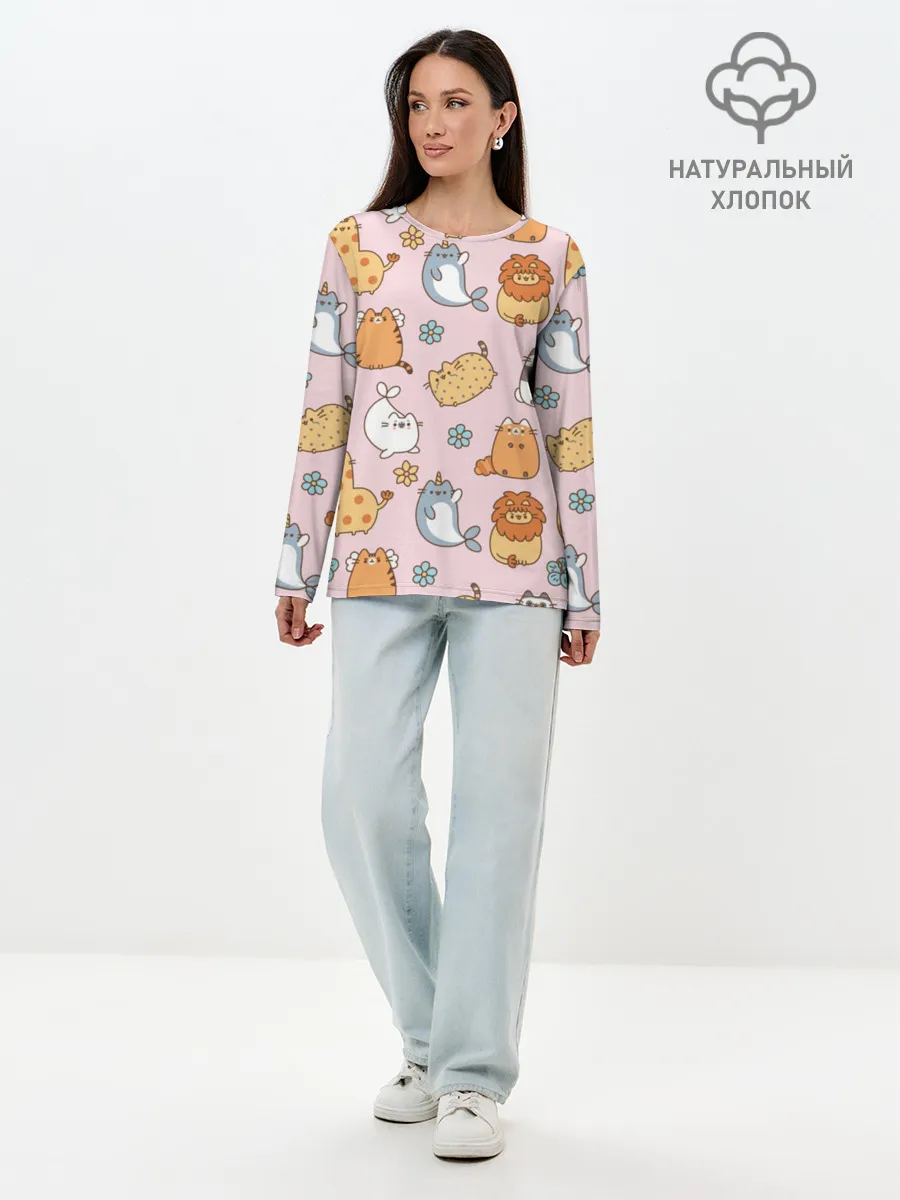 Лонгслив женский. Хлопок / Зверюшки