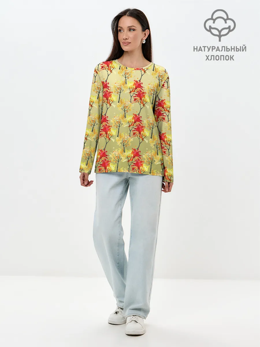 Лонгслив женский. Хлопок / самый осенний принт