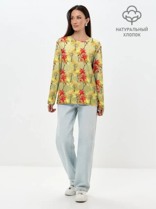 Лонгслив женский. Хлопок / самый осенний принт