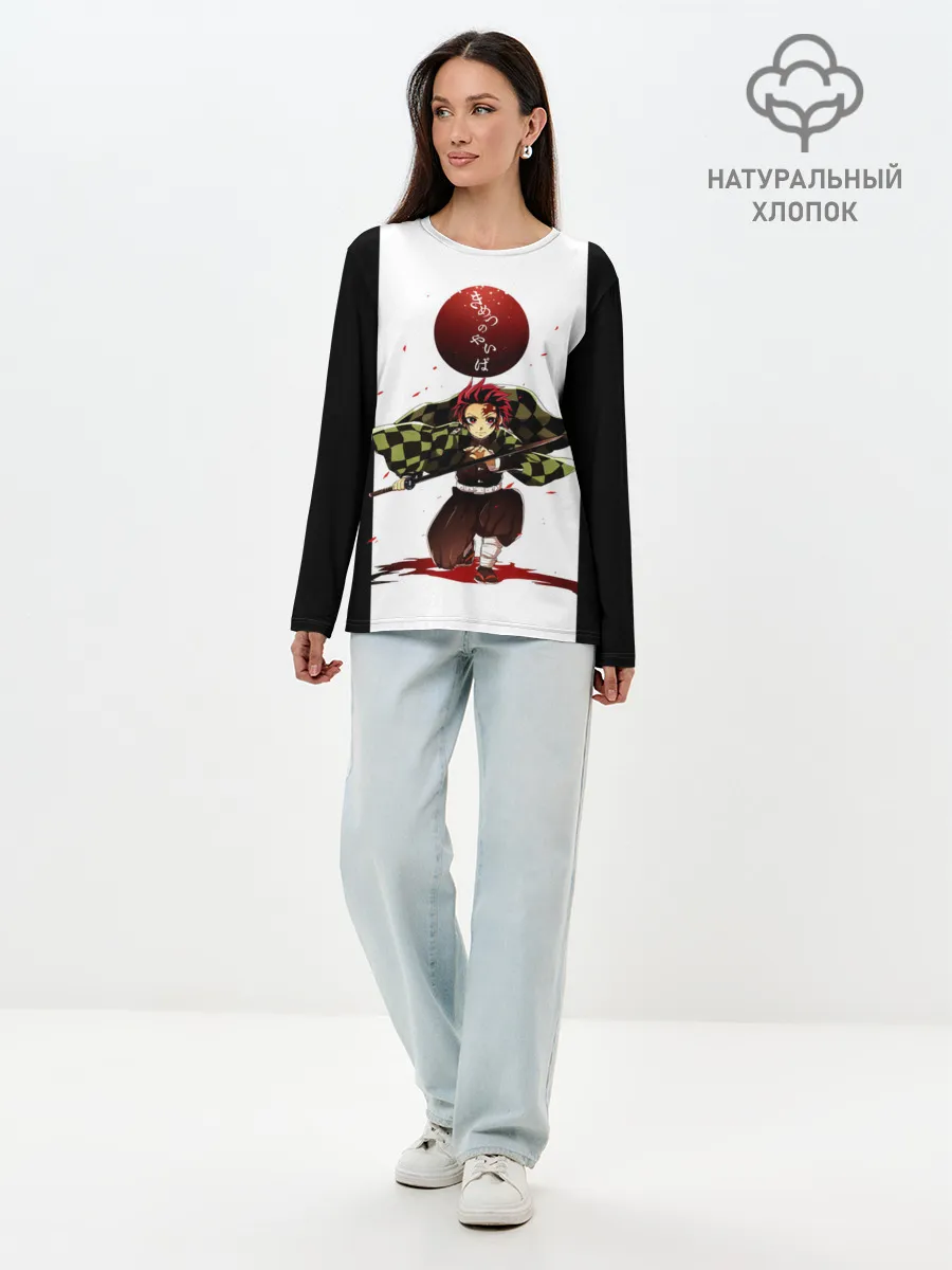 Лонгслив женский. Хлопок / Танджиро Камадо Kimetsu no Yaiba