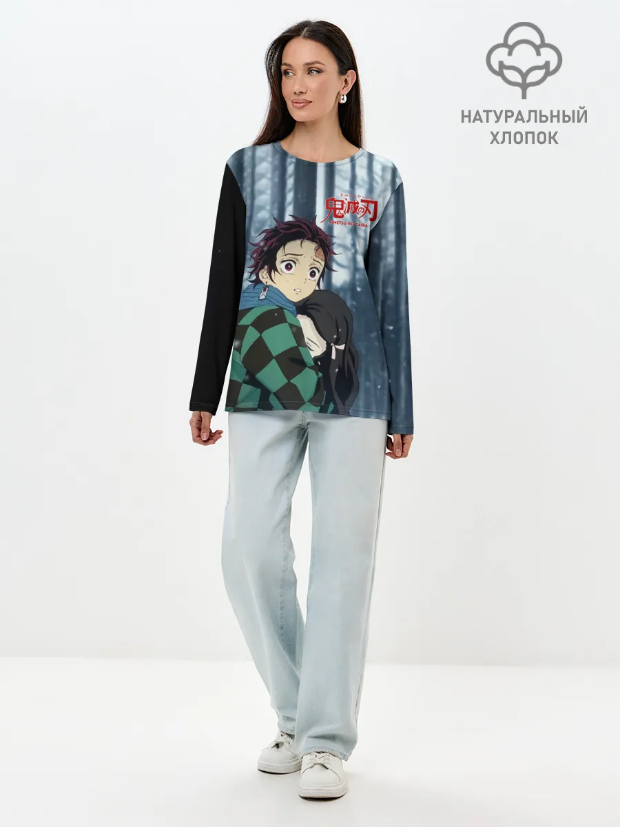 Лонгслив женский. Хлопок / Танджиро и Незуко Камадо в лесу