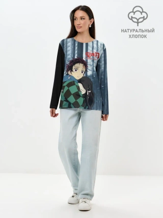 Лонгслив женский. Хлопок / Танджиро и Незуко Камадо в лесу