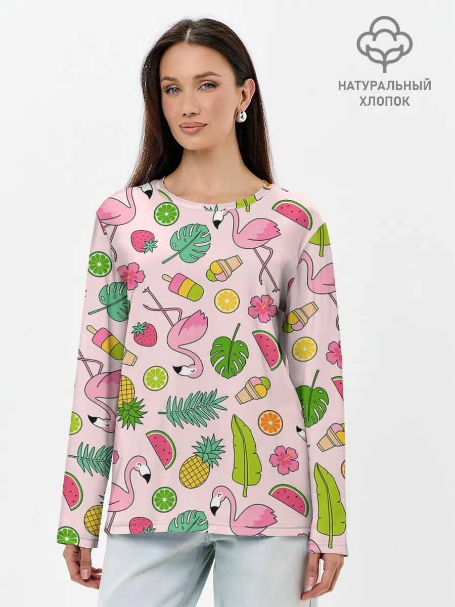 Лонгслив женский. Хлопок / Фламинго | Лето