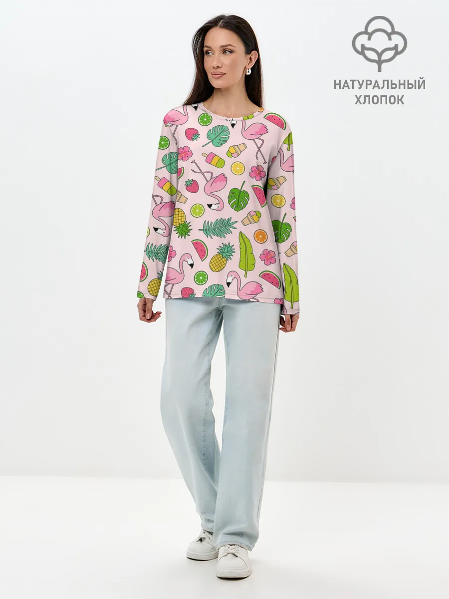 Лонгслив женский. Хлопок / Фламинго | Лето