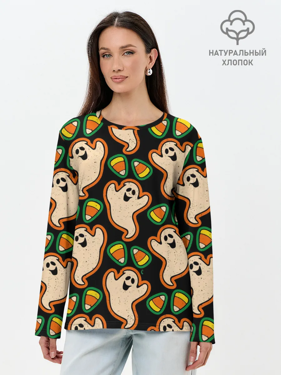 Лонгслив женский. Хлопок / Привидения | Колпаки