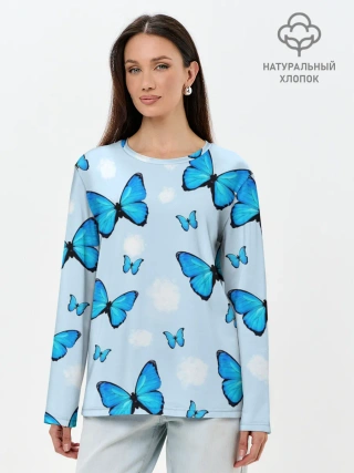 Лонгслив женский. Хлопок / Бабочки с Облаками