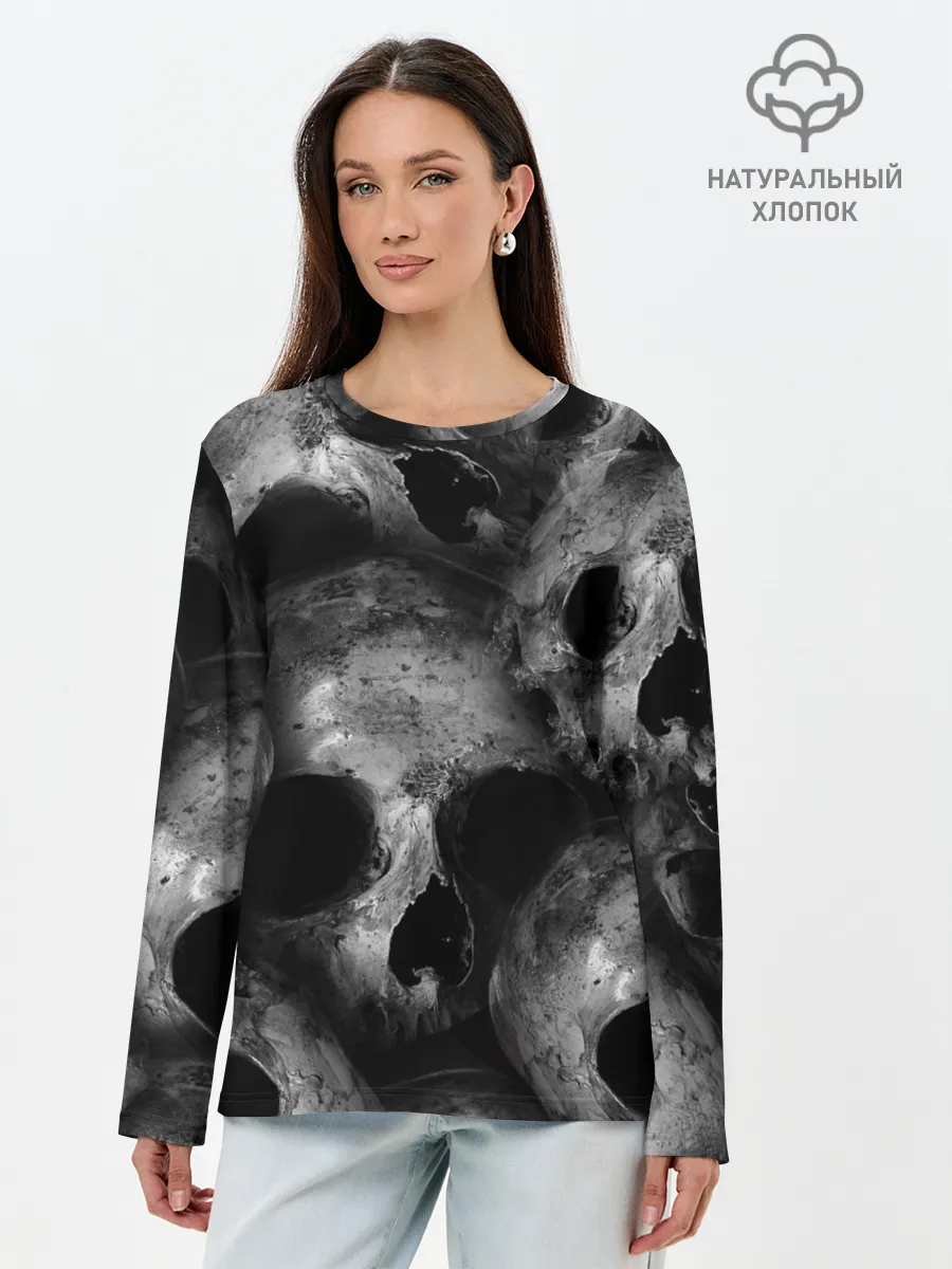 Лонгслив женский. Хлопок / Груда черепов