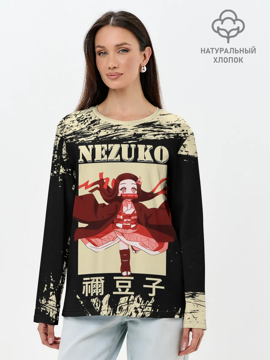 Лонгслив женский. Хлопок / NEZUKO | Kimetsu no Yaiba