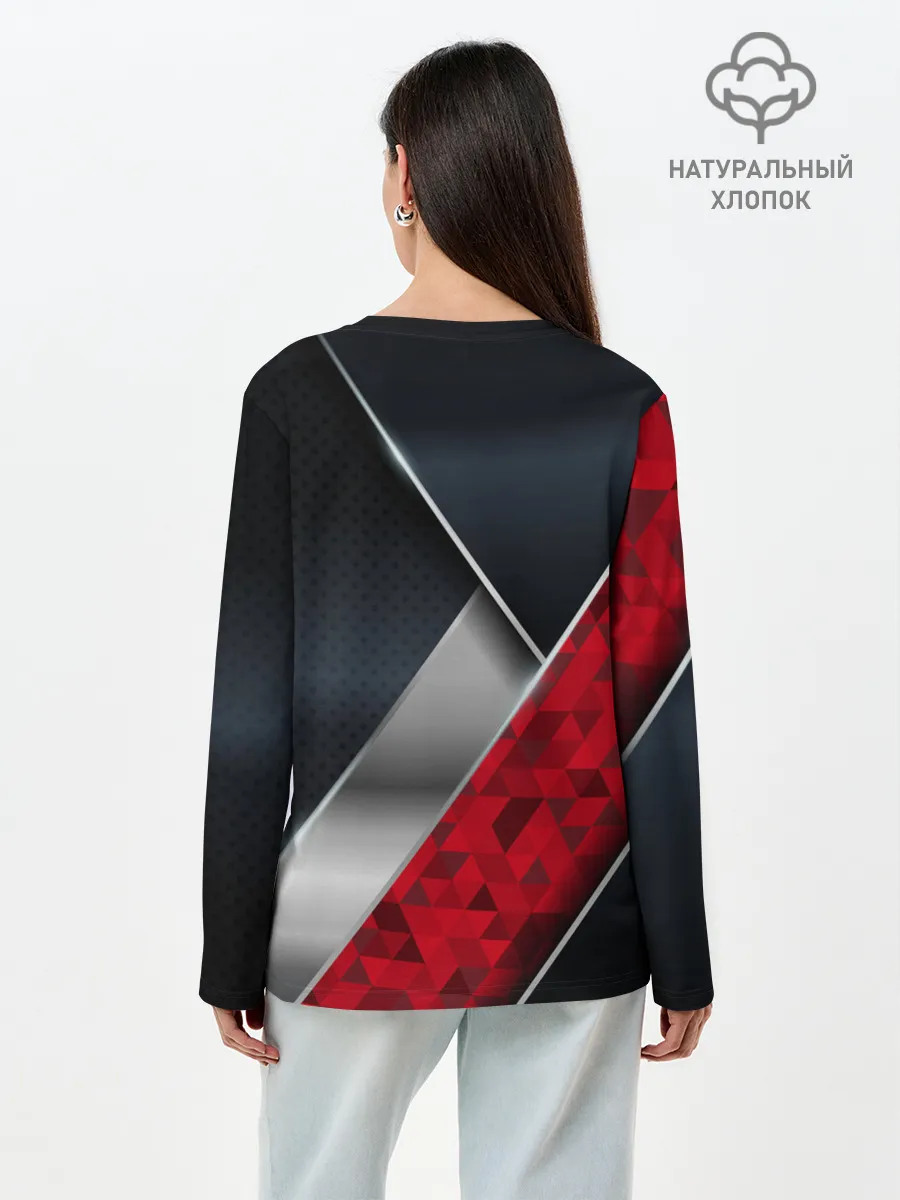 Лонгслив женский. Хлопок / 3D BLACK AND RED METAL
