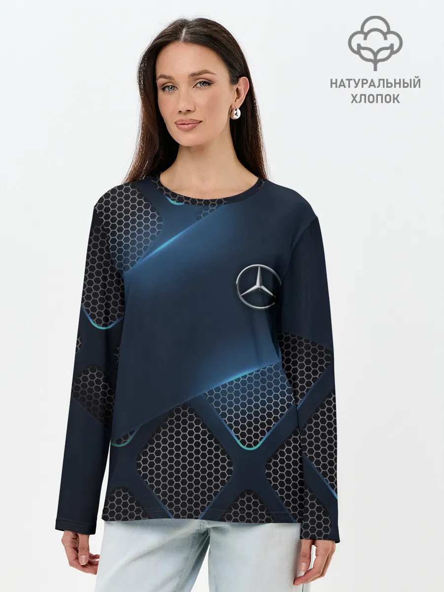 Лонгслив женский. Хлопок / MERCEDES BENZ | 3D Geometry 3Д