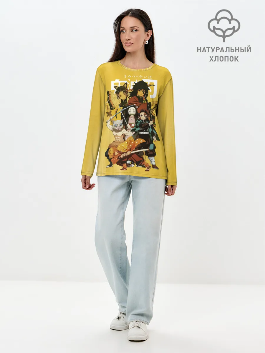 Лонгслив женский. Хлопок / ГЕРОИ Клинок, рассекающий демонов