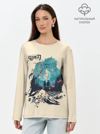Лонгслив женский. Хлопок / Танджиро и Незуко Kimetsu no Yaiba