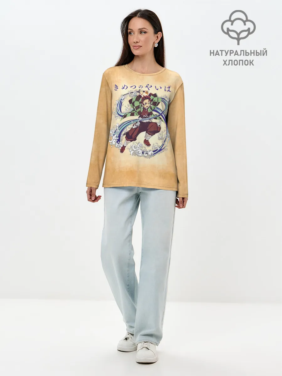 Лонгслив женский. Хлопок / Танджиро Камадо Kimetsu no Yaiba