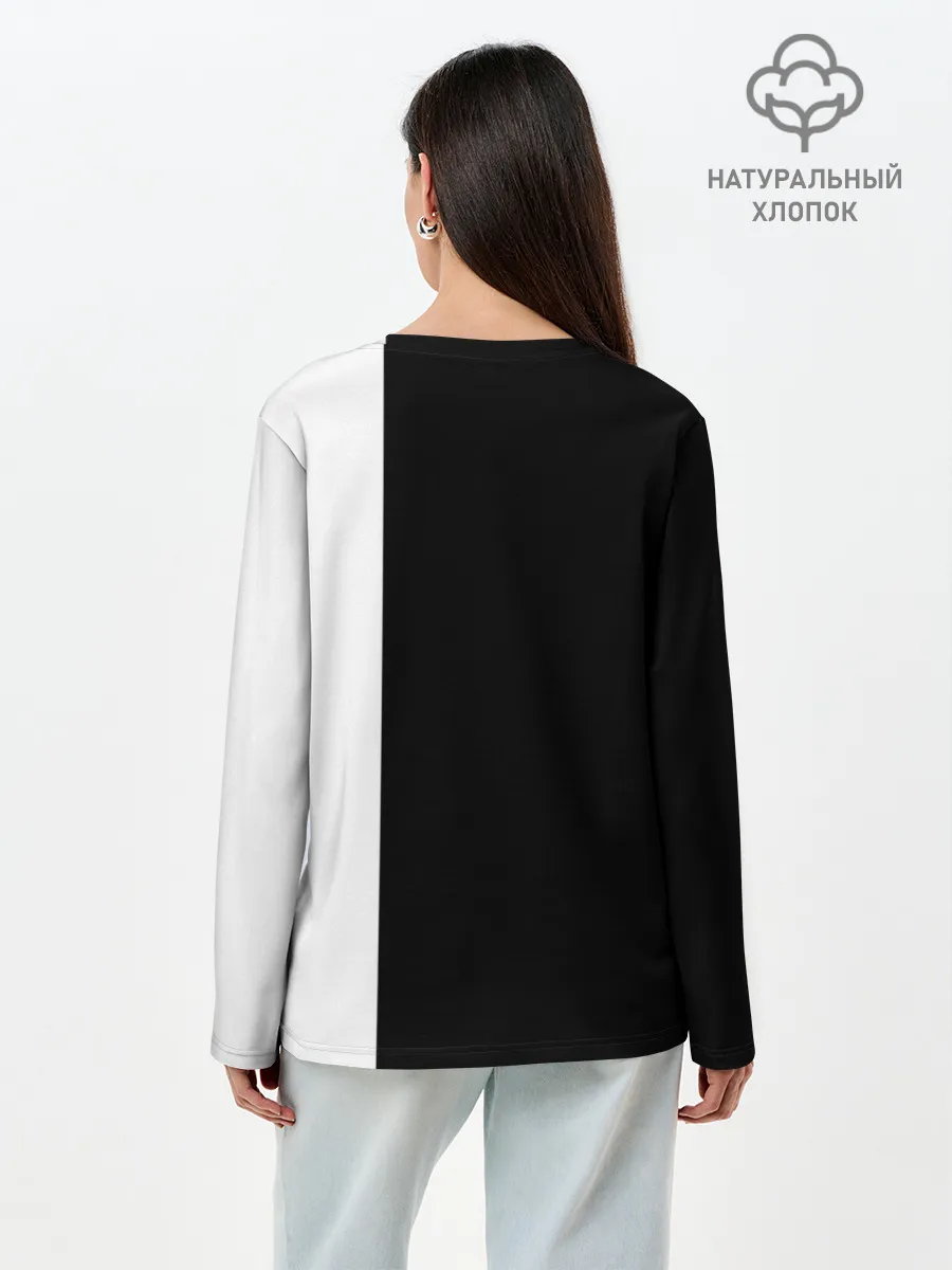 Лонгслив женский. Хлопок / Черно белый силуэт Танджиро