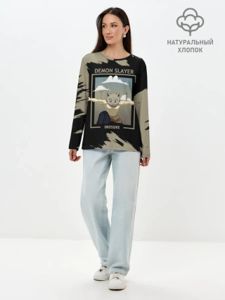 Лонгслив женский. Хлопок / DEMON SLAYER INOSUKE