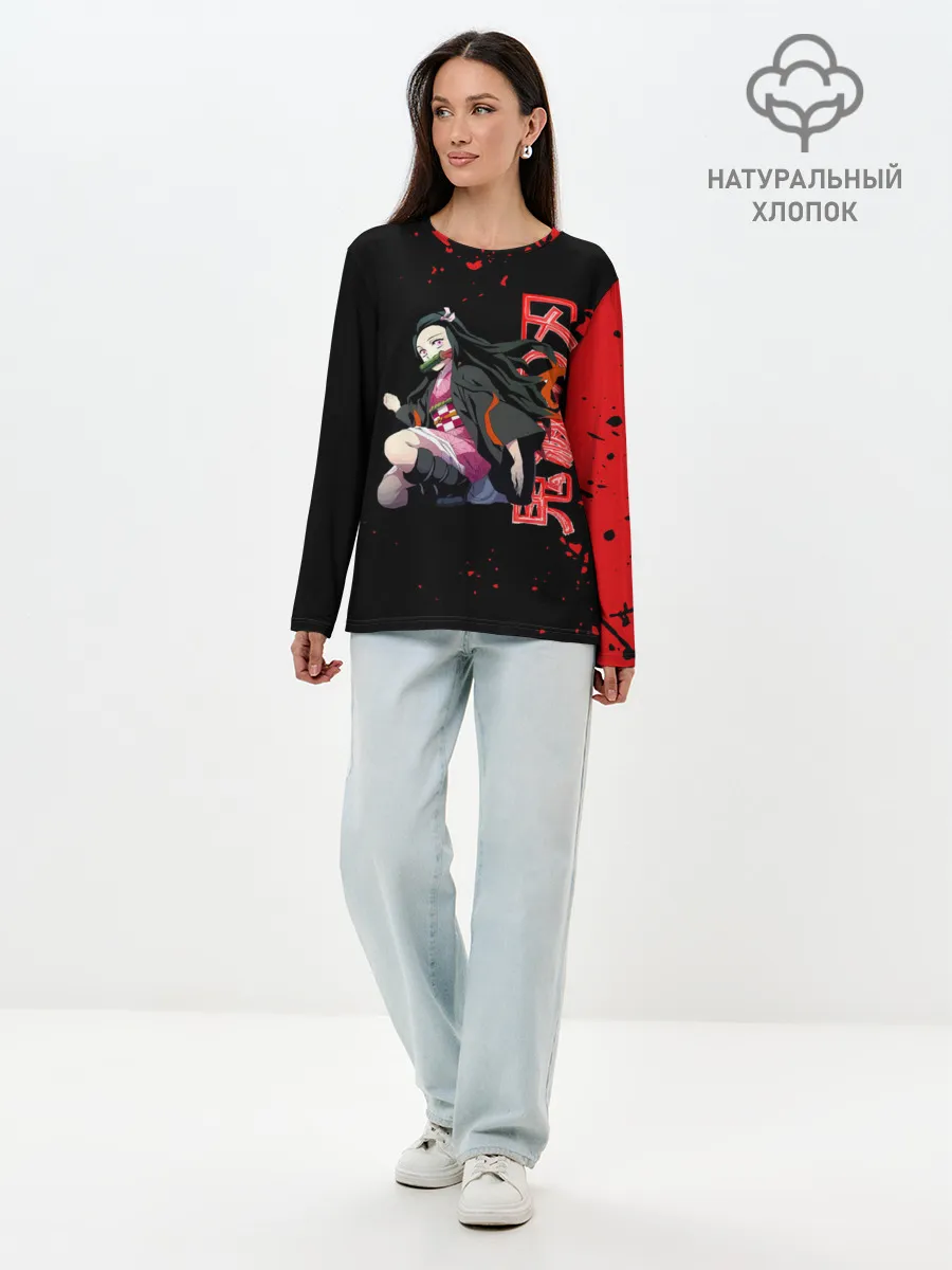 Лонгслив женский. Хлопок / Незуко Камадо Kimetsu no Yaiba