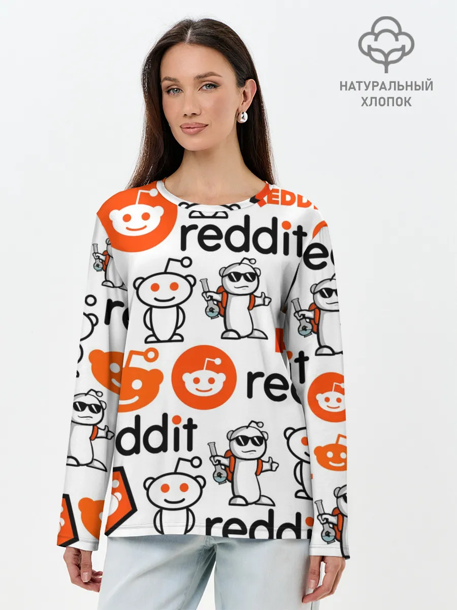 Лонгслив женский. Хлопок / REDDIT / РЕДДИТ / ЛОГОБОМБИНГ