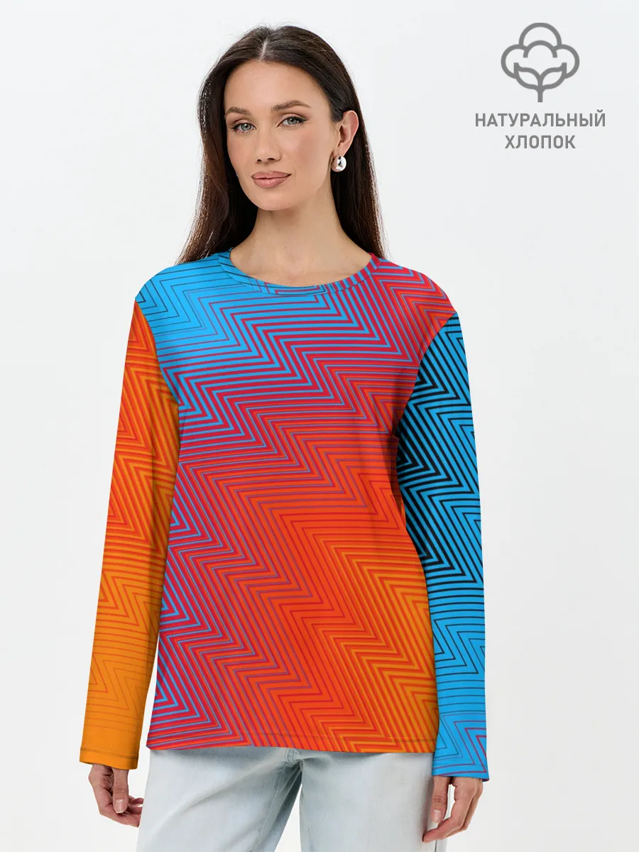 Лонгслив женский. Хлопок / ГРАДИЕНТ АБСТРАКЦИЯ / GRADIENT
