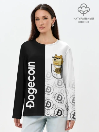 Лонгслив женский. Хлопок / DOGECOIN / DOGE / КАРМАН