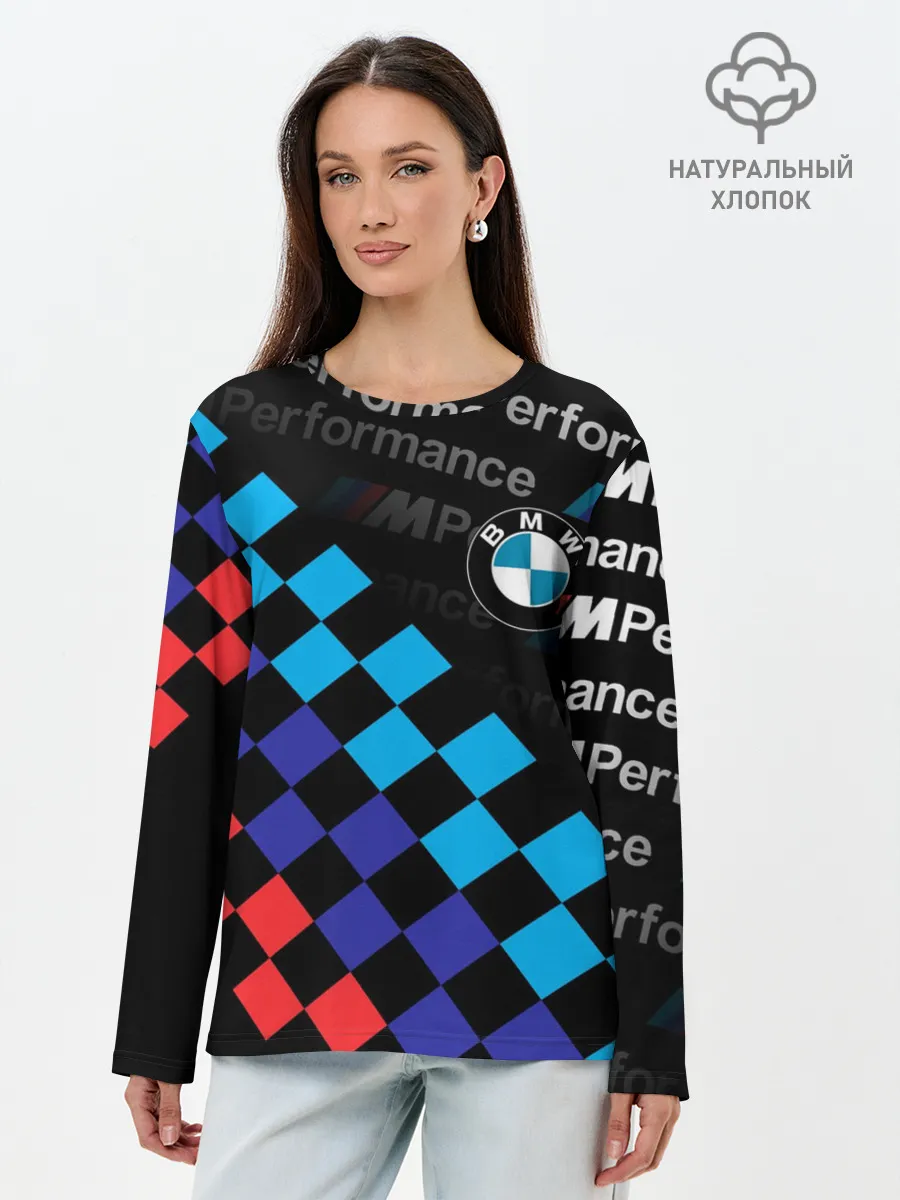 Лонгслив женский. Хлопок / BMW / ФЛАГ/ M PERFORMANCE
