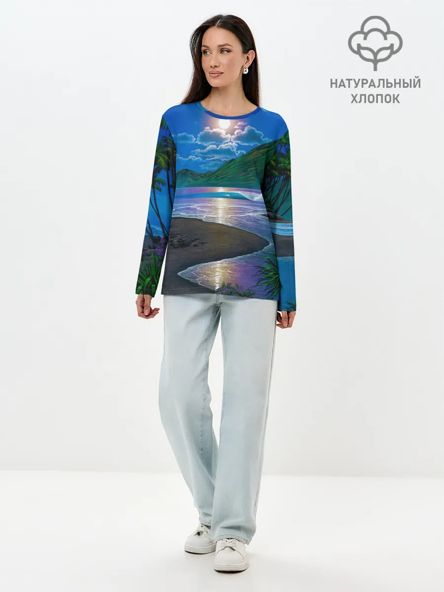 Лонгслив женский. Хлопок / Гавайский пейзаж