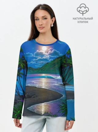 Лонгслив женский. Хлопок / Гавайский пейзаж