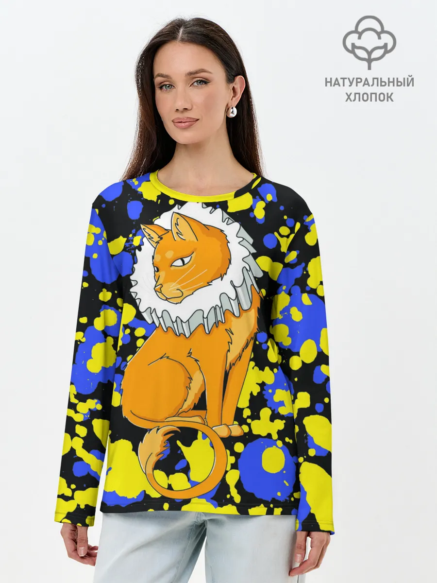 Лонгслив женский. Хлопок / кот аристократ