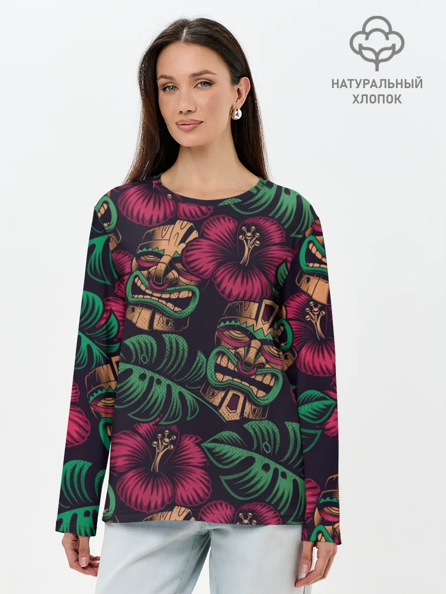 Лонгслив женский. Хлопок / Тропический