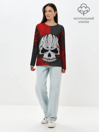 Лонгслив женский. Хлопок / Крылатый череп 3D