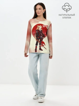 Лонгслив женский. Хлопок / Кенджиро Ренгоку Kimetsu no Yaiba