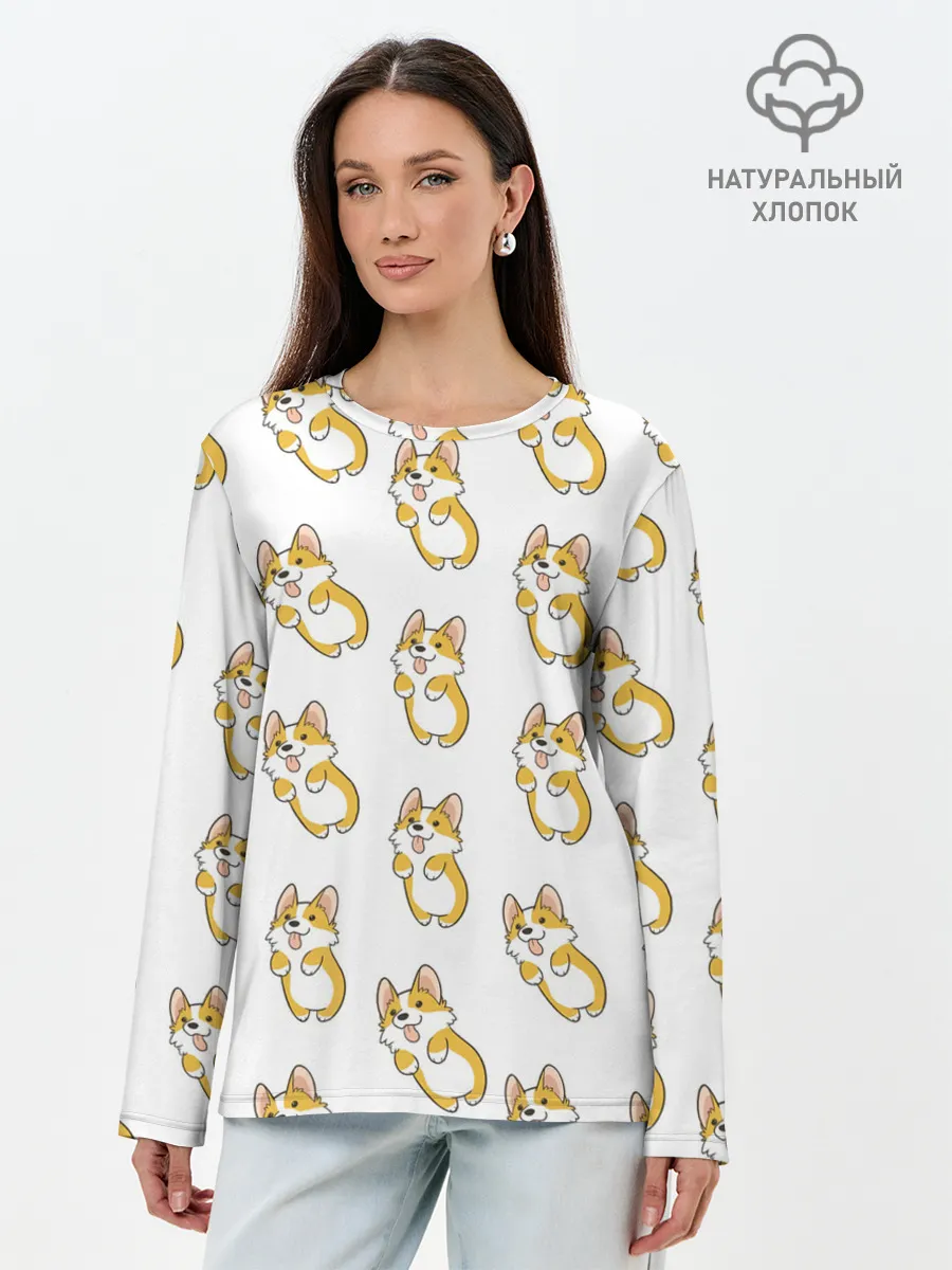 Лонгслив женский. Хлопок / Собаки | Корги