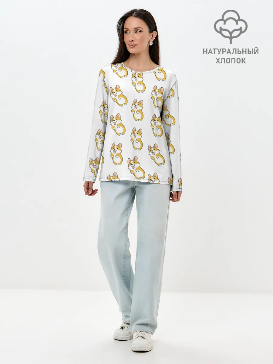 Лонгслив женский. Хлопок / Собаки | Корги