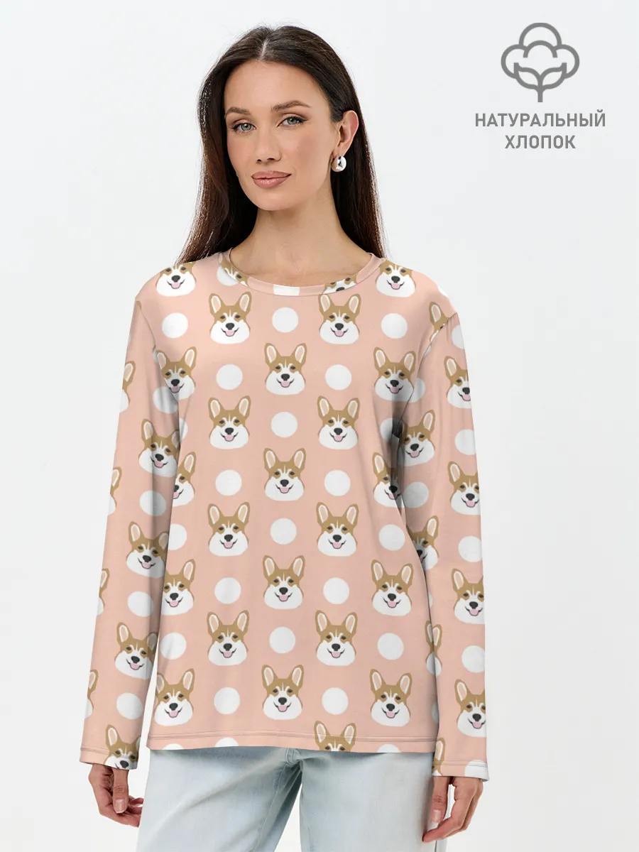 Лонгслив женский. Хлопок / Звери | Корги