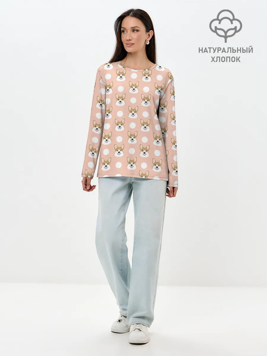 Лонгслив женский. Хлопок / Звери | Корги