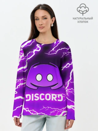 Лонгслив женский. Хлопок / DISCORD / ДИСКОРД / МОЛНИЯ