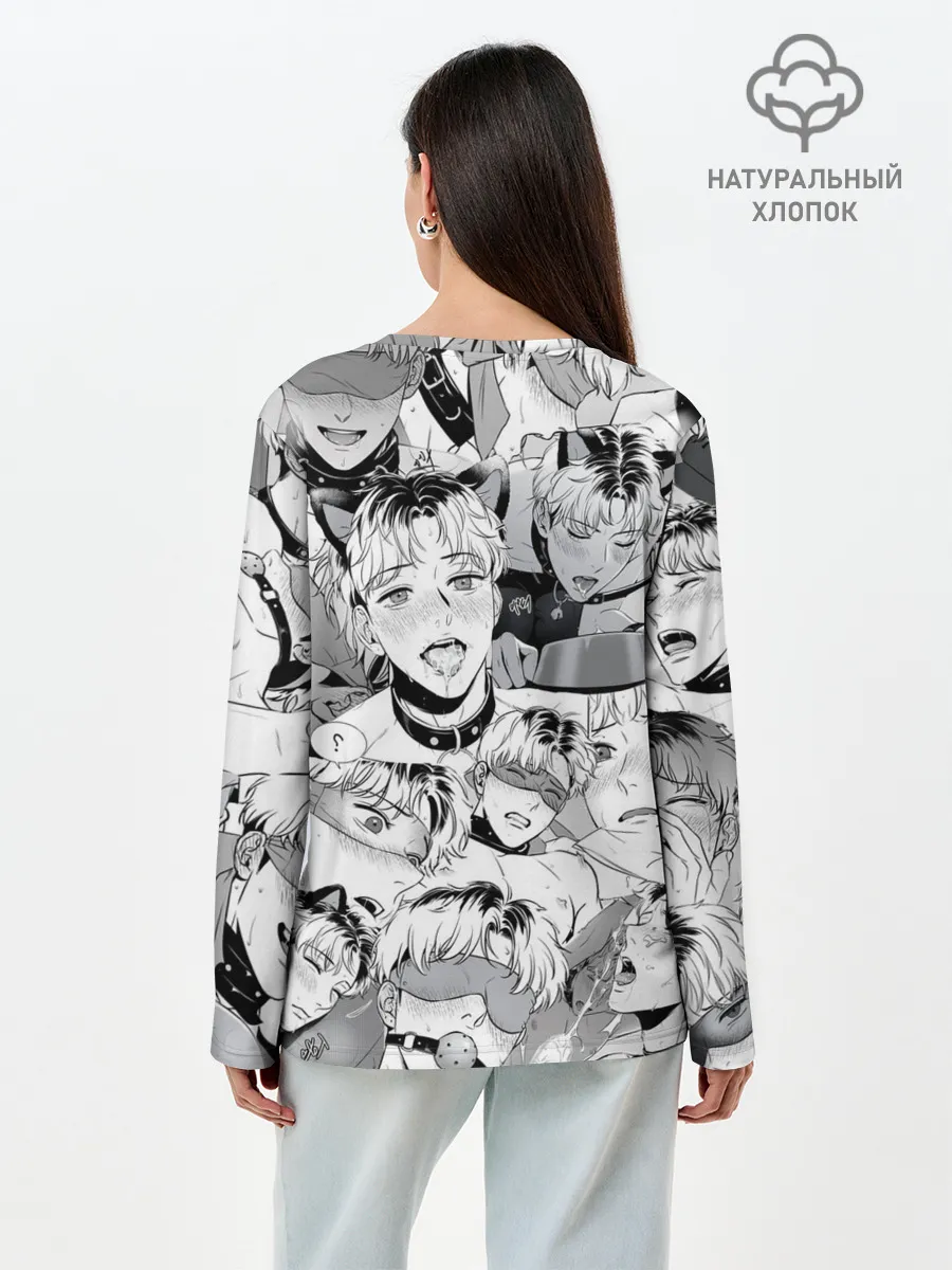 Лонгслив женский. Хлопок / Ахегао/Ahegao парни О Чан У