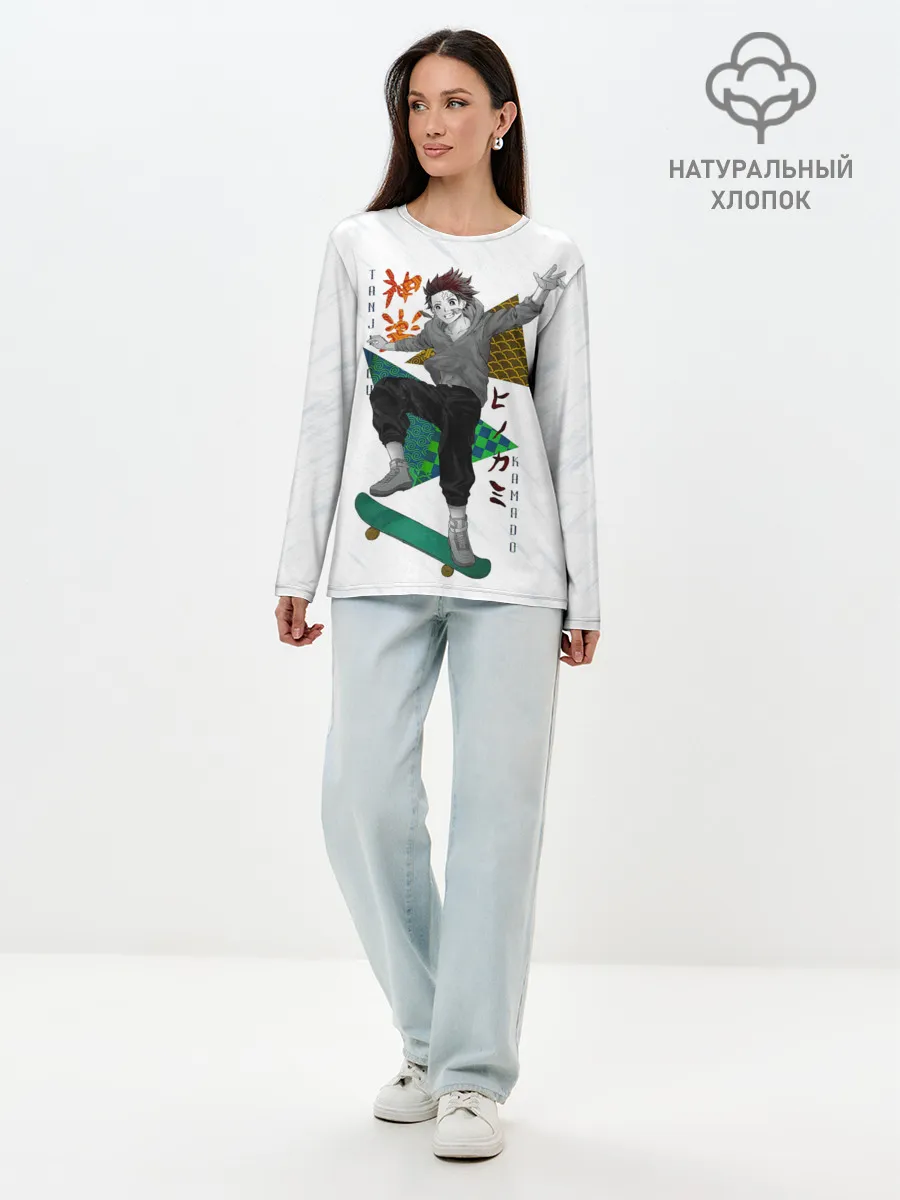 Лонгслив женский. Хлопок / Танджиро Камадо Kimetsu no Yaiba