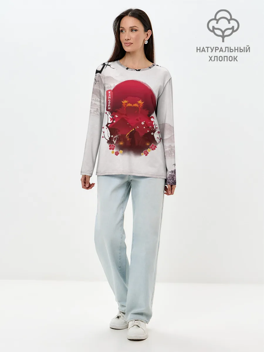 Лонгслив женский. Хлопок / Кенджиро Ренгоку Kimetsu no Yaiba